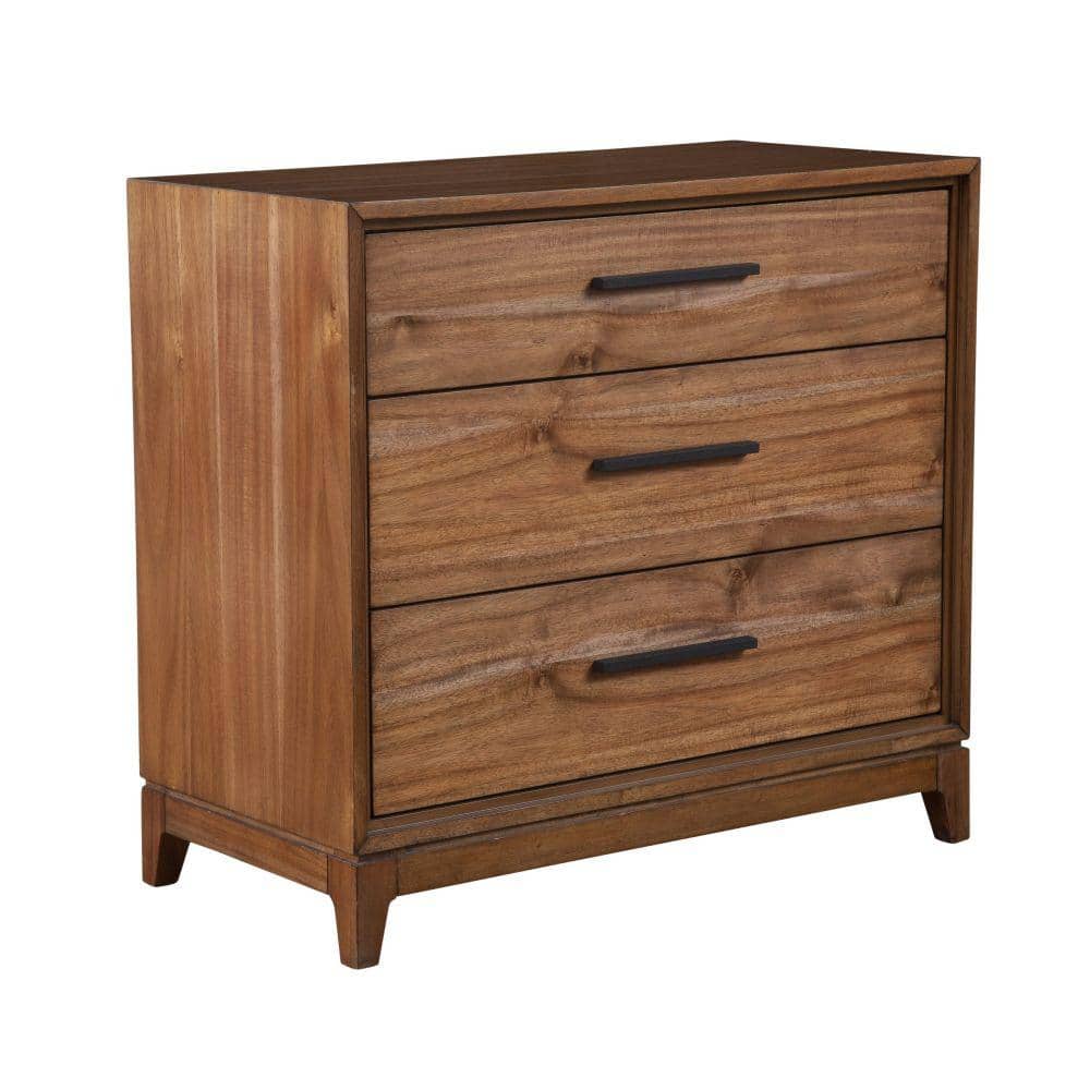 Benjara 3-Drawer Brown Chest Wooden Frame 18 in L x 36 in W. x 33.5 in ...