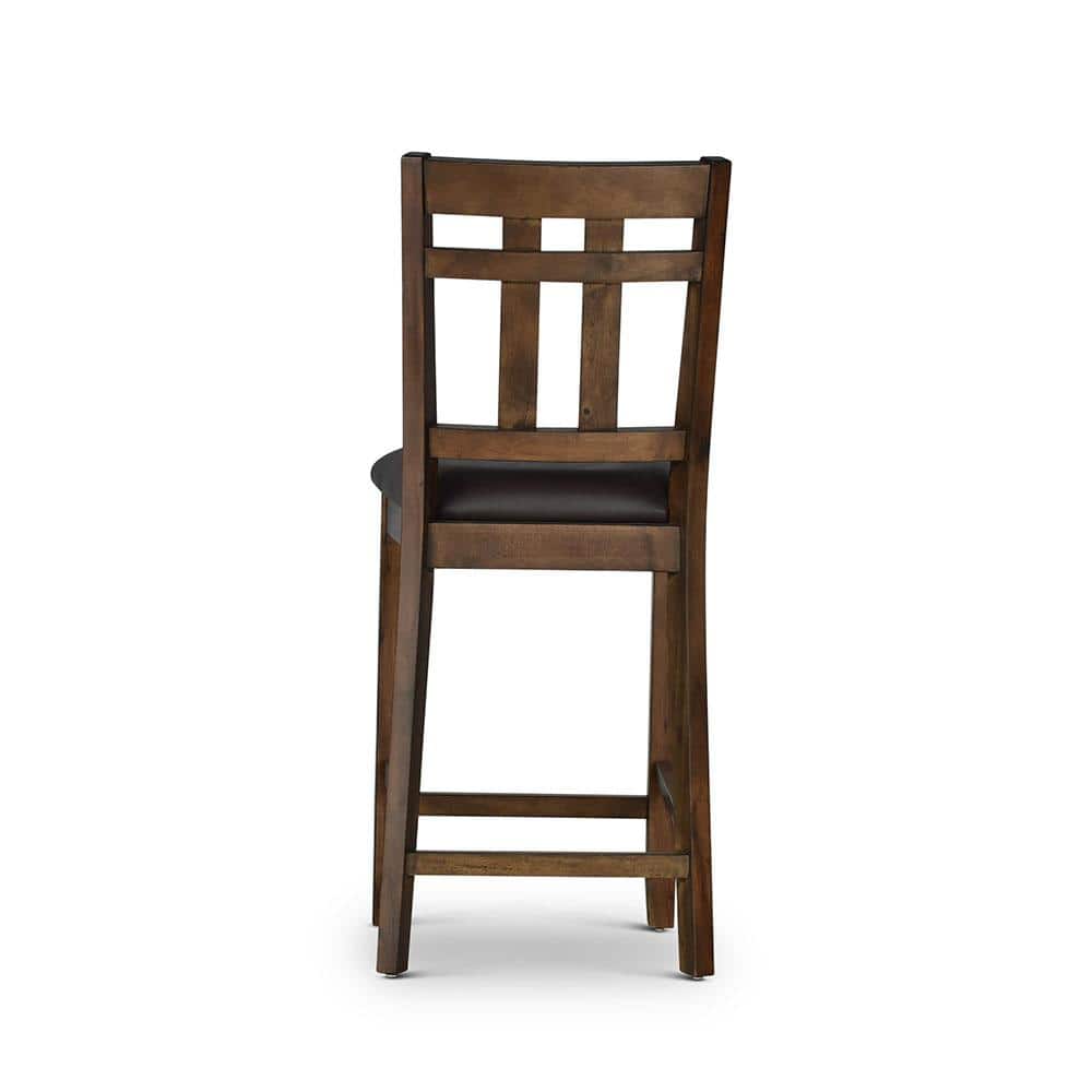 Saranac Rustic Brown Wood and Faux Leather Counter Chair