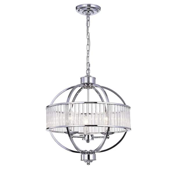 Warehouse of Tiffany Waldin 20 in. 3-Light Indoor Chrome Pendant Lamp with Light Kit