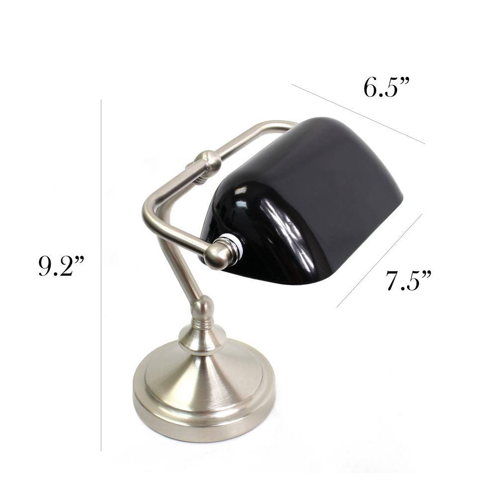 Black Brushed Nickel Arc Nightstand Lamp with Glass Shade