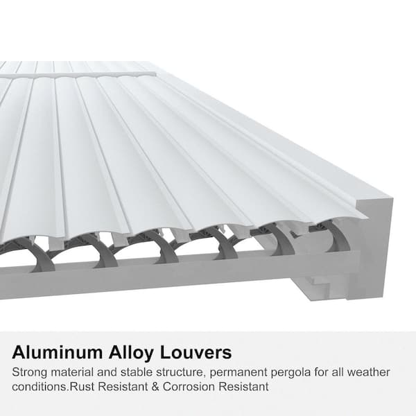 12 ft. x 20 ft. White Aluminum Frame Louvered Pergola with Adjustable Sunshade Roofs and 1-Long Side Roller Shades