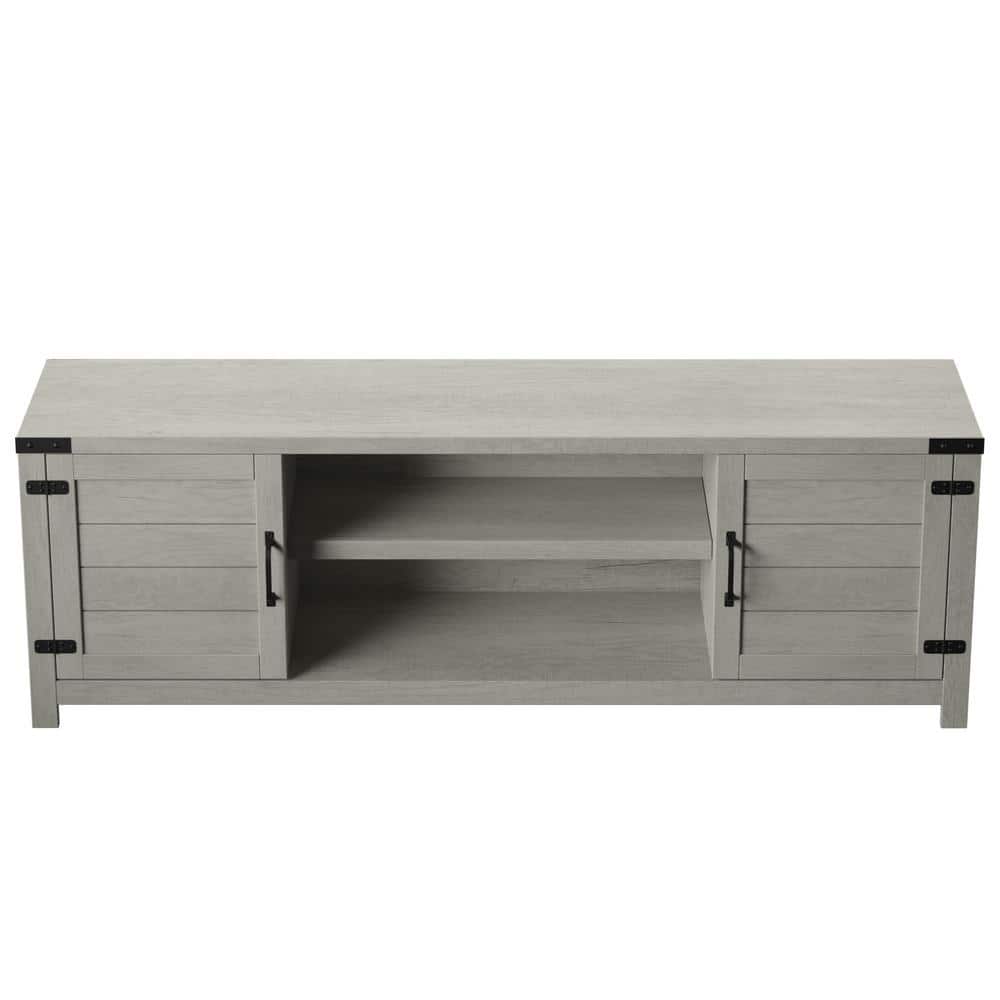 Gray Oak 70" TV Stand with Cabinets and Adjustable Shelves