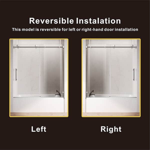 UKS03 60 in. W x 66 in. H Sliding Frameless Bathtub Door in Chrome with EnduroShield 5/16 in. SGCC Clear Glass