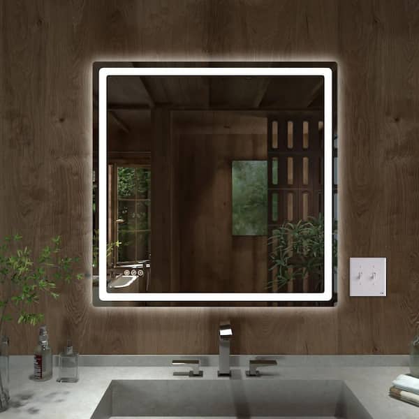 TMMU 36 in. W x 36 in. H Round Corner Rectangular Frameless Wall Mount LED Bathroom Vanity Mirror in Polished Crystal