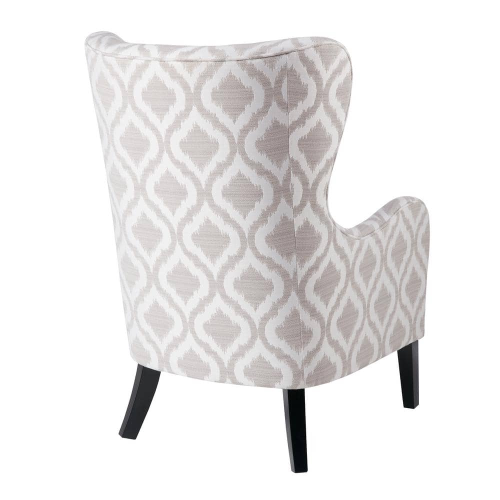 Aria Grey/White High-Back Swoop Wing Accent Chair in Solid Wood