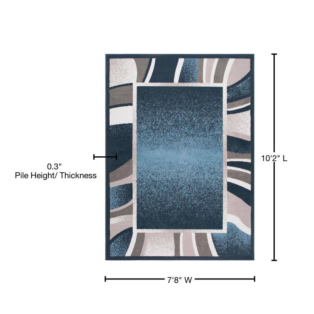 Blue and Gray Abstract Border Area Rug, 7'8"x10'7"