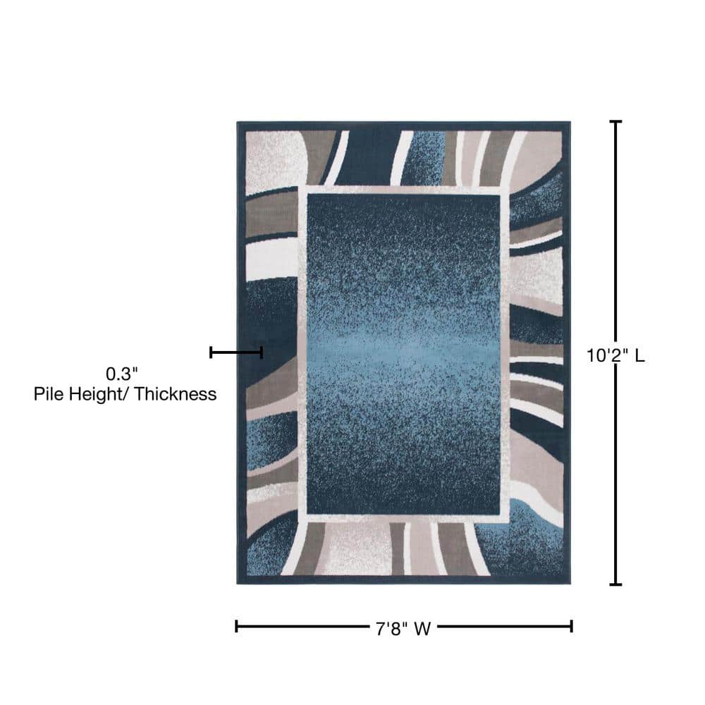 Blue and Gray Abstract Border Area Rug, 7'8"x10'7"
