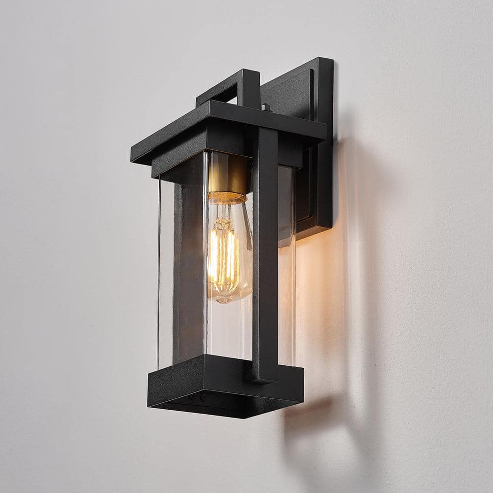 Globe Electric 1-Light Matte Black Outdoor Hardwired Wall Sconce with Clear Seeded Glass Shade