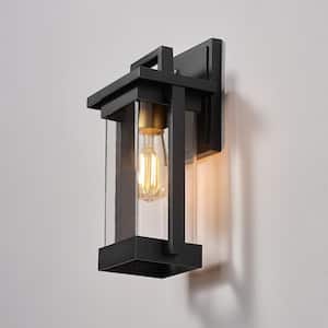 1-Light Matte Black Outdoor Hardwired Wall Sconce with Clear Seeded Glass Shade