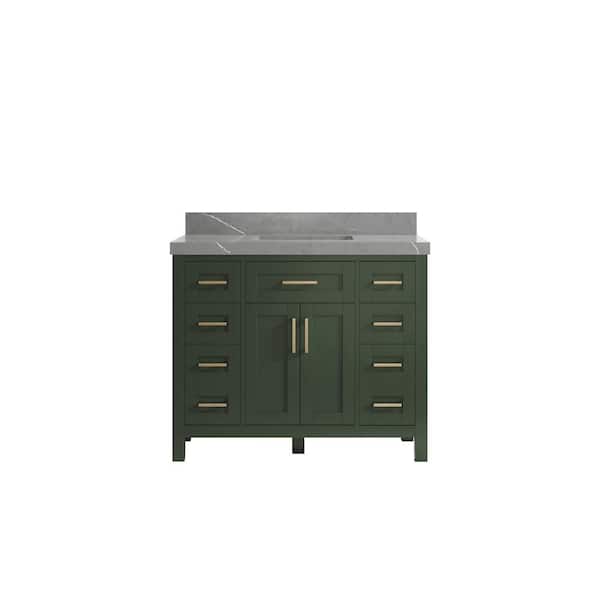 Willow Collections Cambridge 42 in. W x 22 in. D x 36 in. H Bath Vanity in Pewter Green with 2 in. Piatra Quartz Top