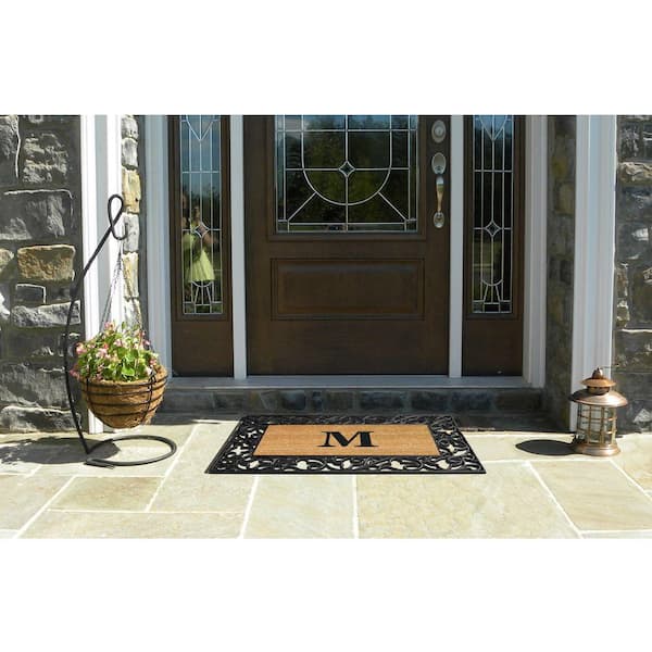 Heavy Duty Brown 22 in. x 36 in. Rubber Coir Acanthus Monogrammed G Indoor Outdoor Door Mat