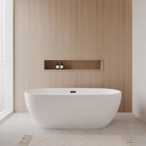 Juno 71 in. Acrylic Flatbottom Bathtub in White with Matte Black Trim