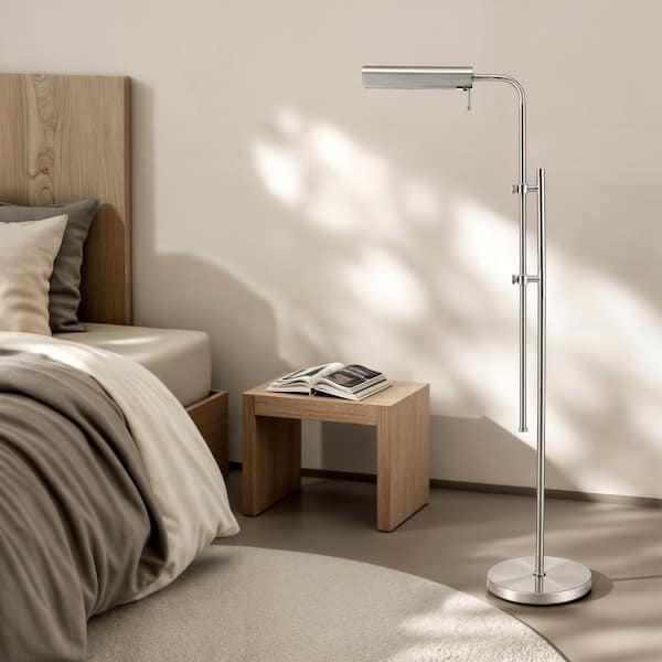 62.5 in. Brushed Nickel Industrial 1-Light 3CCT LED Pharmacy Floor Lamp for Living Room with Metal Shade