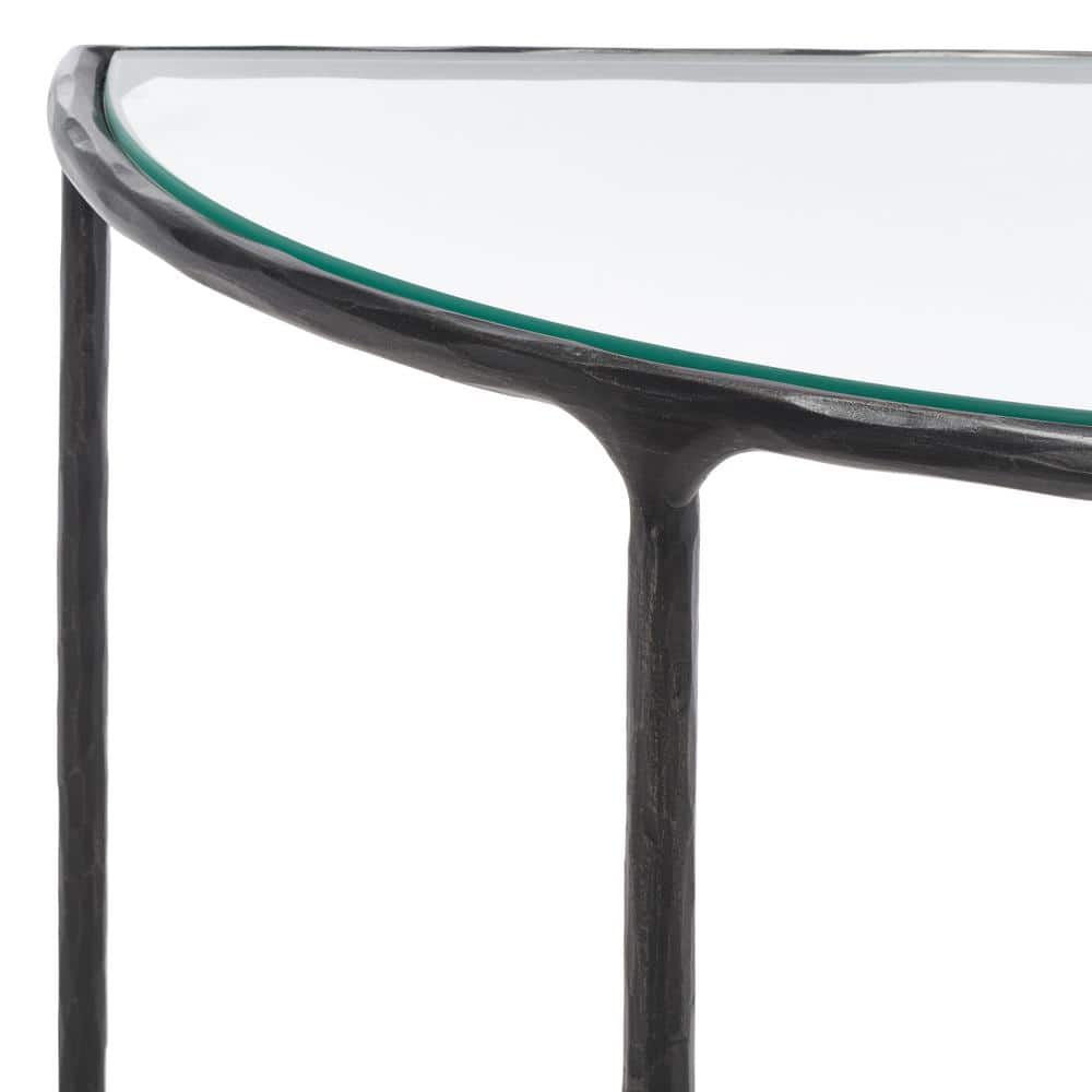 Aristocratic 36'' Black Metal & Glass Demilune Console Table
