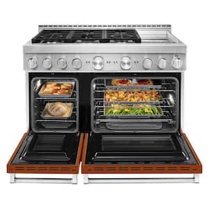 48 in. 6.3 cu. ft. Smart Double Oven Commercial-Style Gas Range with Griddle and True Convection in Scorched Orange