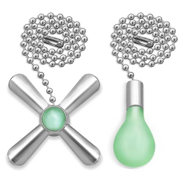 Silver 12in Ceiling Fan Pull Chains with Connector 3mm Diameter Beaded Fluorescent Decorative Pendant Extension 2-Pack