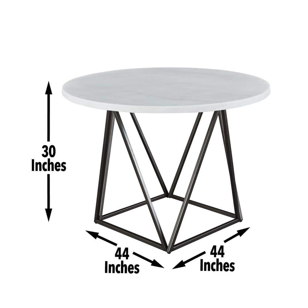 Ramona 5-Piece White Marble Top Dining Set with Faux Leather Chairs