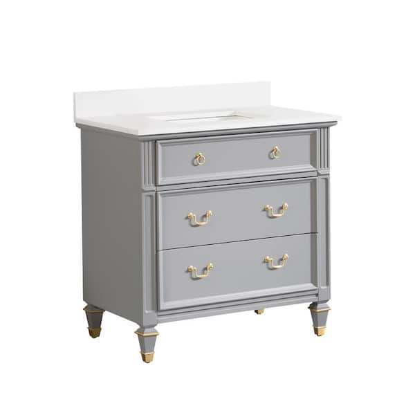 WELLFOR Allen 36 in. W x 22 in. D x 35 in. H Bath Vanity in Titanium Gray with Carrera White Vanity Top with Single White Basin