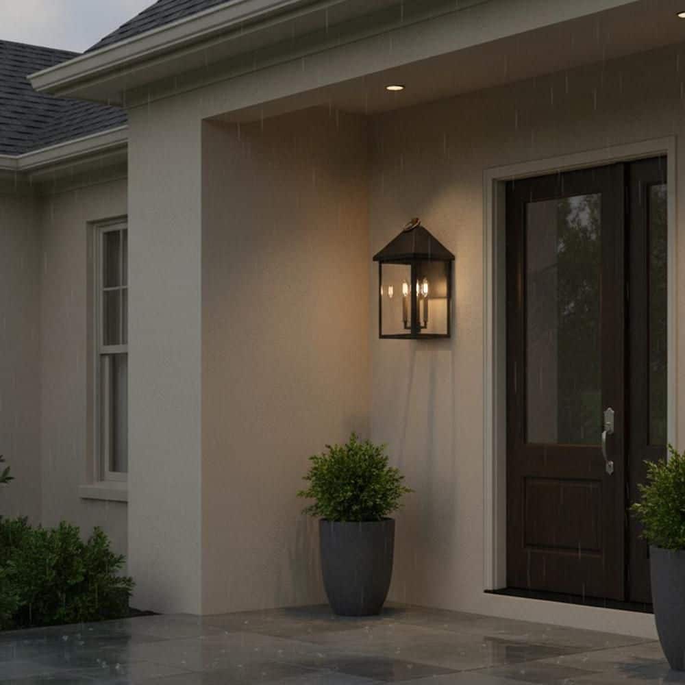 LARK Rhett 3-Light Black Outdoor Hardwired Wall Lantern Sconce