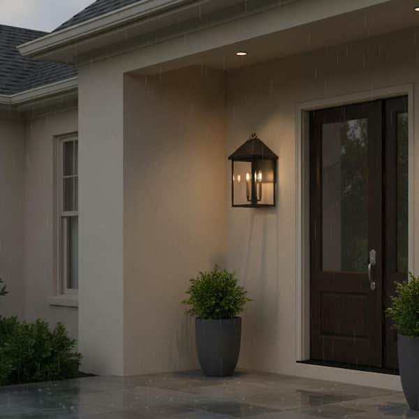 Rhett 3-Light Black Outdoor Hardwired Wall Lantern Sconce