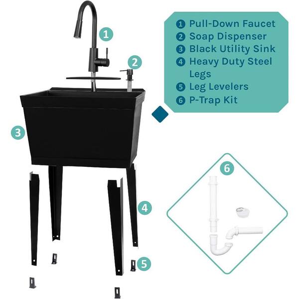 Aoibox 19 Gallon Black Laundry Utility Sink with High Arc Faucet
