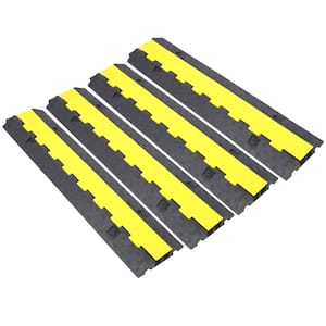 2 Channels Speed Bump Hump,11000 lbs. Load Capacity, Protective Wire Cord Ramp Driveway Rubber Cable Protector,(4-Packs)