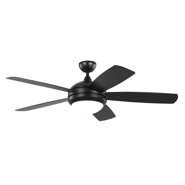 Generation Lighting Discus Outdoor 52 in. Wet Rated Integrated LED Matte Black Ceiling Fan with Black Blades and 3000K Light Kit, Pull Chain