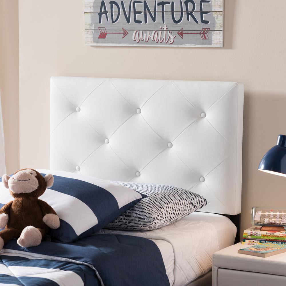 Full White Faux Leather Tufted Upholstered Headboard
