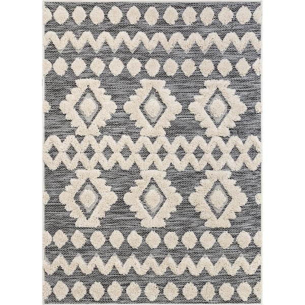 Well Woven Bellagio Chiara Moroccan Tribal Grey 5 ft. 3 in. x 7 ft. 3 in. High-Low Flat-Weave Area Rug