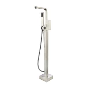 Single-Handle Freestanding Tub Faucet with Handheld Shower Head in Brushed Nickel