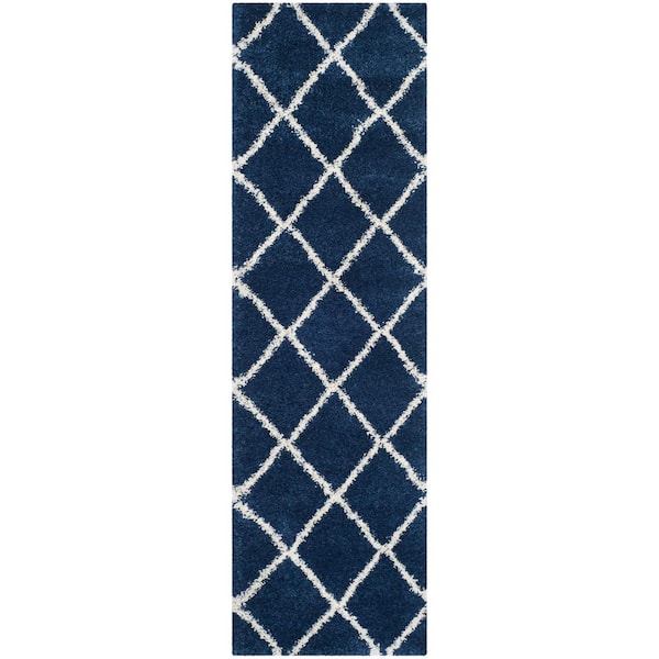 Hudson 2 ft. x 20 ft. Navy/Ivory Geometric Runner Rug