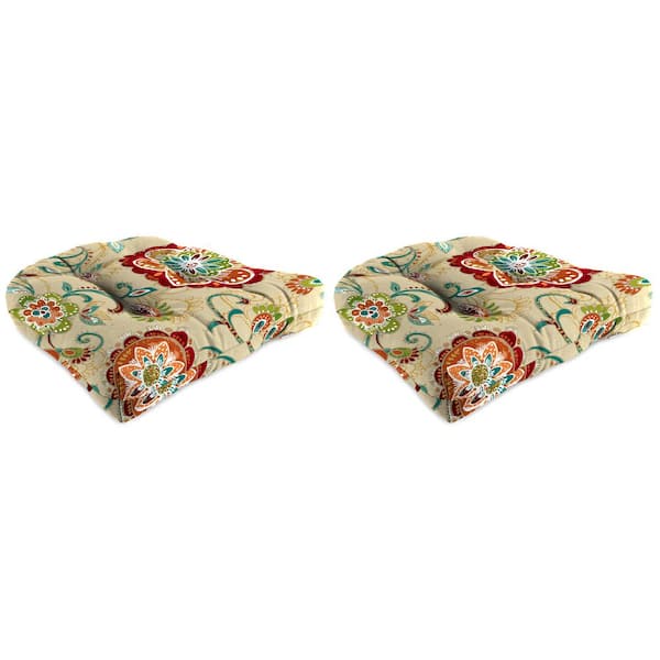 Jordan Manufacturing 18 in. L x 18 in. W x 4 in. T Tufted Outdoor Wicker Seat Cushion in Fanfare Sonoma (2-Pack)