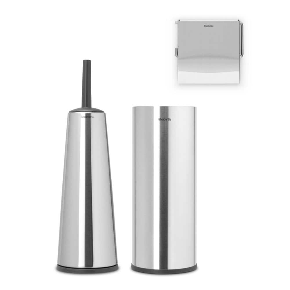 Brabantia Renew 3 Piece Plastic Handle Toilet Brush and Holder, Toilet Roll Holder and Dispenser