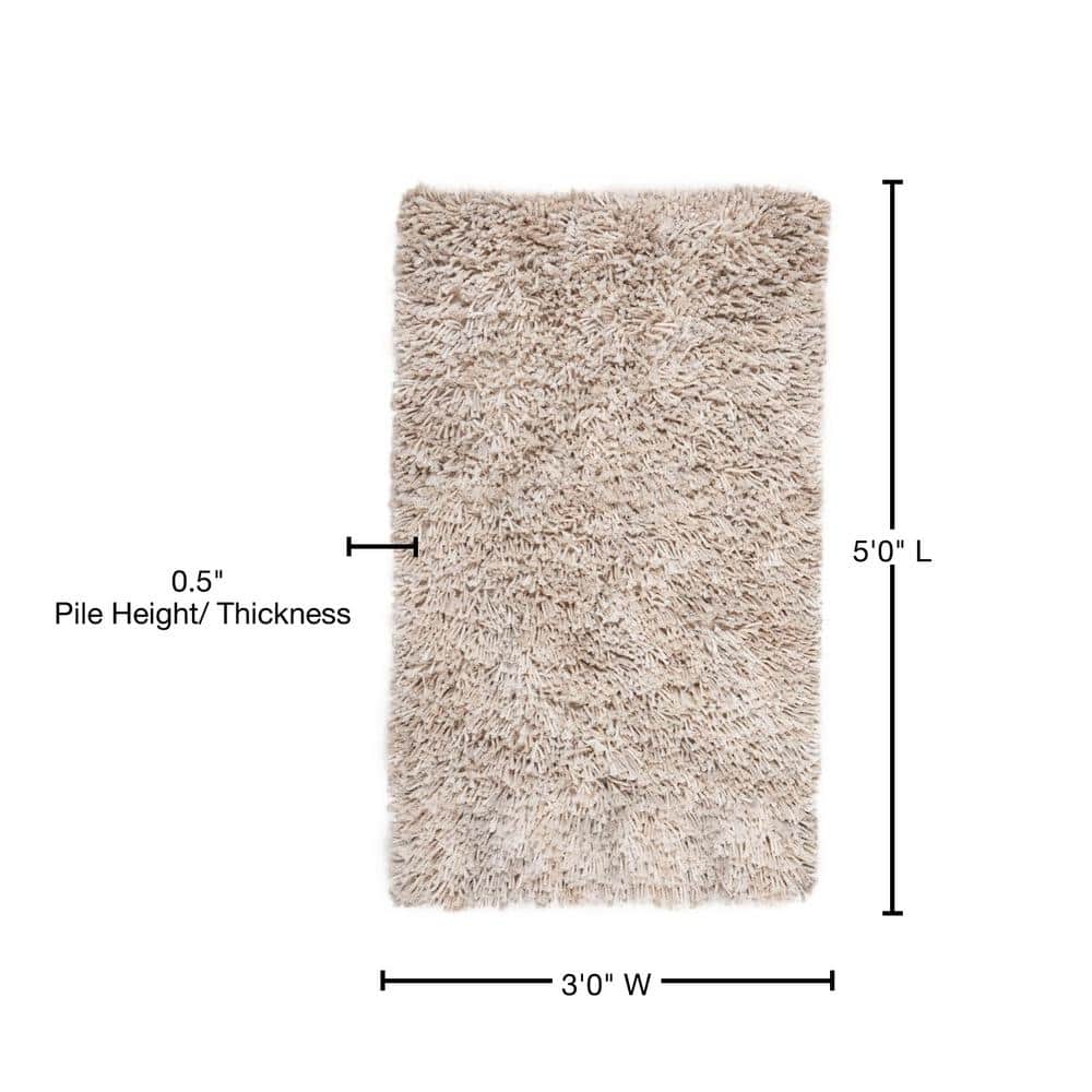 Beige/Ivory 3' x 5' Handmade Reversible Shag Area Rug