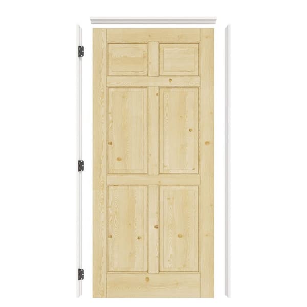 ARK DESIGN 36 in. x 80 in. 6-Panel Right Solid Core Unfinished Pine Wood Single Prehung Interior Door with Quick Assemble Jamb