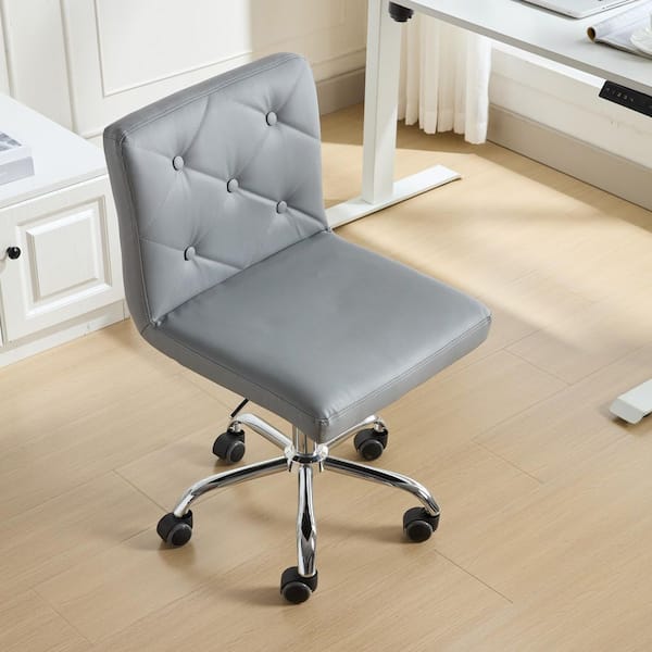 Armless Desk Chair Faux Leather Upholstered Ergonomic Task Chair in Gray with Wheels