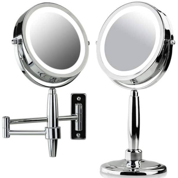 3.2 in. x 12 in. Lighted Magnifying Wall Makeup Mirror in Polished Chrome
