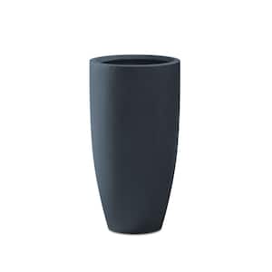 13.39 in. x 23.62 in. Round Charcoal Finish Lightweight Concrete and Fiberglass Indoor Outdoor Planter w/Drainage Hole