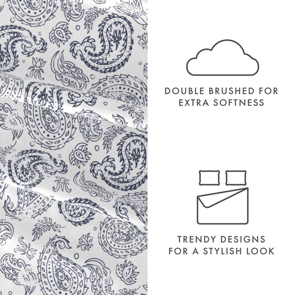 Navy Floral Microfiber Full Sheet Set with Deep Pockets