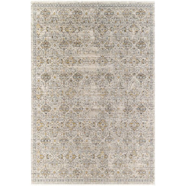 Becki Owens Margaret 5 ft. 3 in. ft. x 7 ft. 10 in. Gray Damask Washable Indoor/Outdoor Area Rug