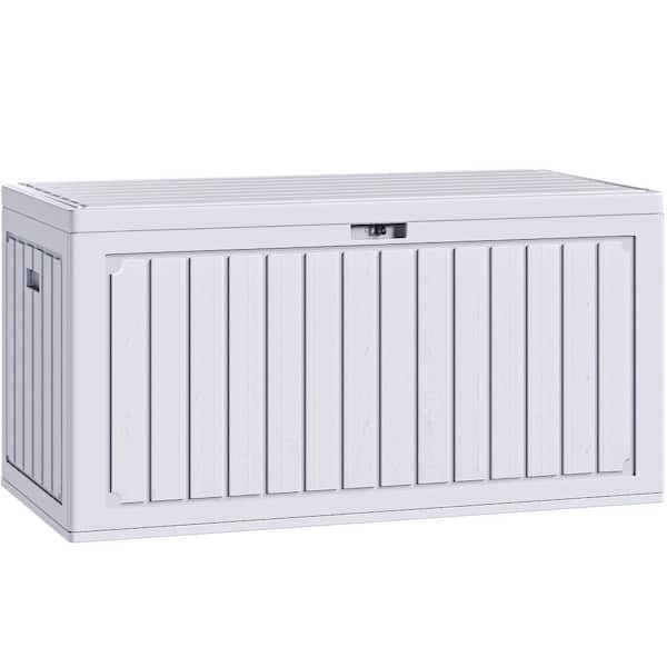 90 Gal. Double-Wall Deck Box, Large Resin Outdoor Storage Box for Patio Furniture, Lockable and Waterproof, White