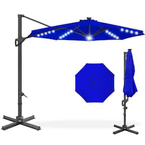10 ft. 360-Degree Solar LED Cantilever Patio Umbrella, Outdoor Hanging Shade with Lights - Resort Blue