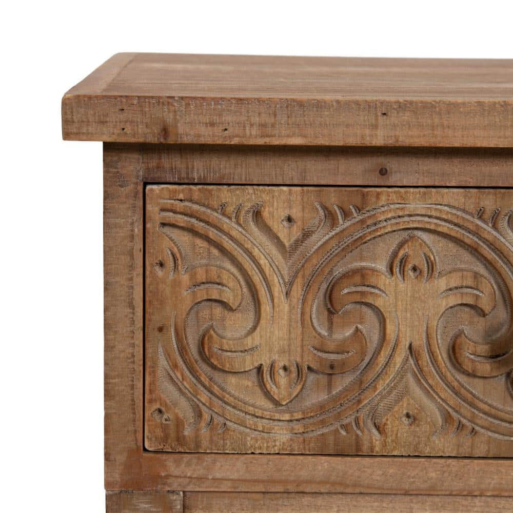 Hazelnut Rustic Wood Side Table with Carved Drawer