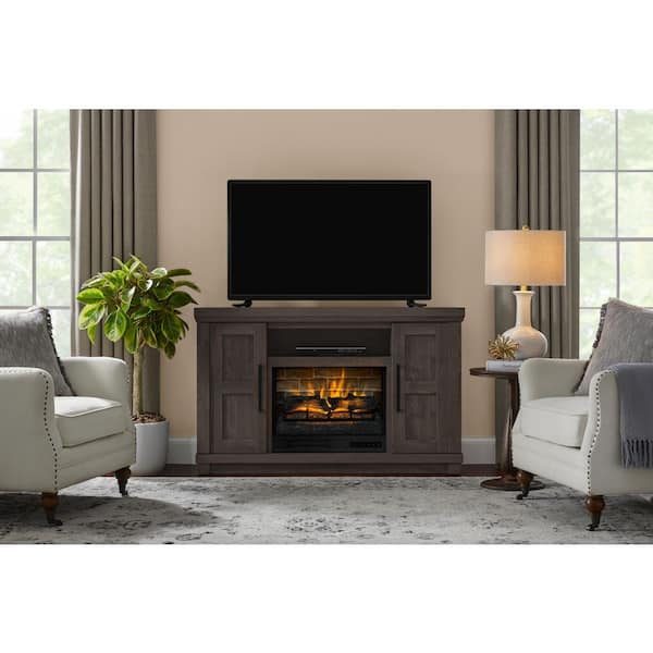 Home Decorators Collection Caufield 54 in. Freestanding Electric Fireplace TV Stand in Honey Ash