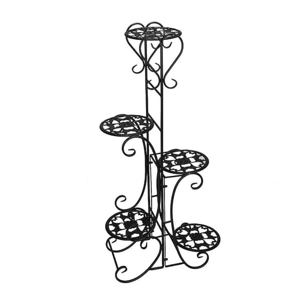 Winado 42.32 in. Tall Indoor Outdoor Metal Black Plant Stand (5-Tier)
