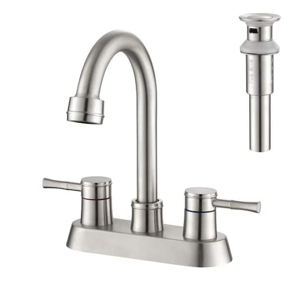Fapully 4 in. Centerset 2-Handles Bathroom Faucets 2-3 Holes 360-Degree Swivel Spout with Pop Up Drain in Brushed Nickel