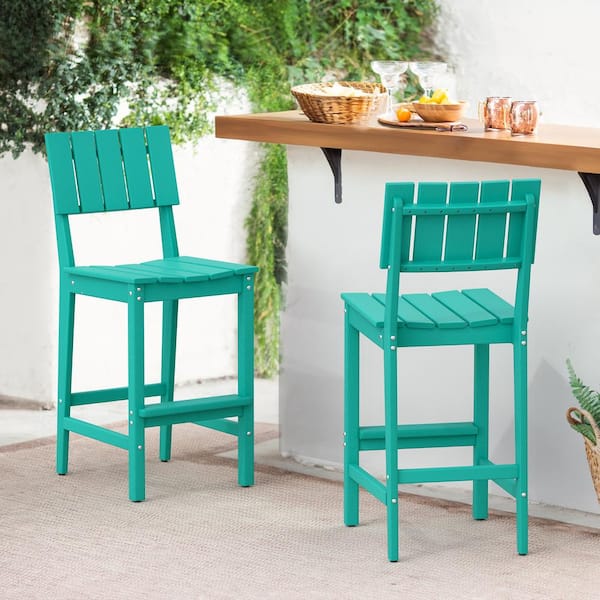 LUE BONA All-Weather HDPE Plastic Outdoor Bar Stools in Lake Blue (2-Pack)