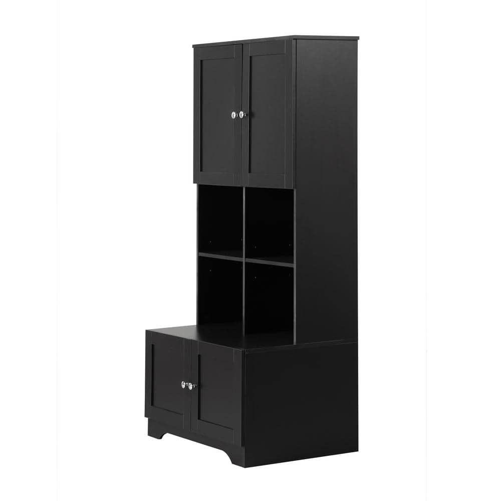Freestanding 31 in. W x 21 in. D x 67 in. H Black Linen Cabinet with 4 Door