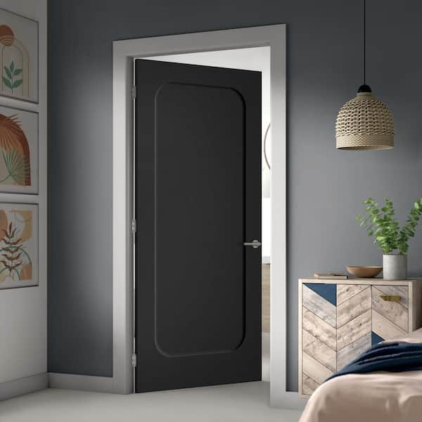 CALHOME 30 in. x 80 in. Right-Handed Curved 1 Panel Shaker Black