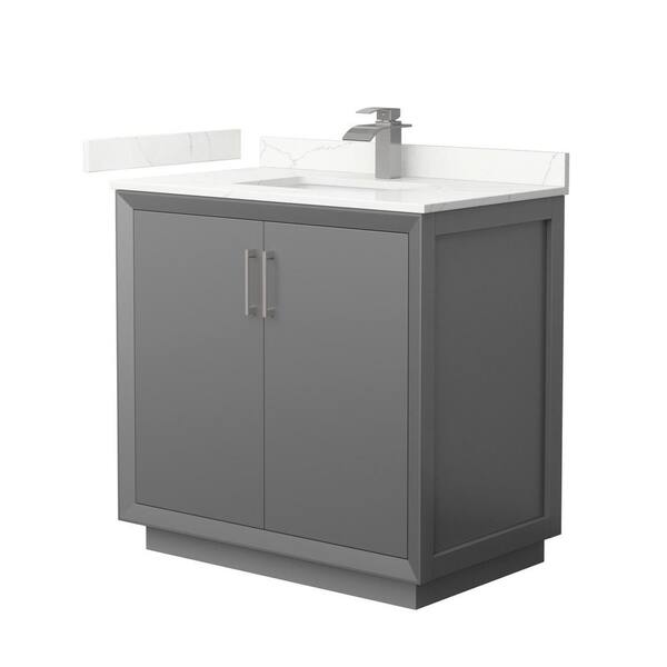 Wyndham Collection Strada 36 in. W x 22 in. D x 35 in. H Single Bath Vanity in Dark Gray with Giotto Quartz Top